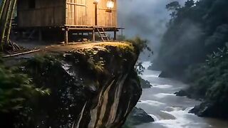 🌿 Gubuk Bambu di Tepi Sungai Hutan Tropis | Bamboo Hut by the River in a Tropical Forest 🌧️🏡