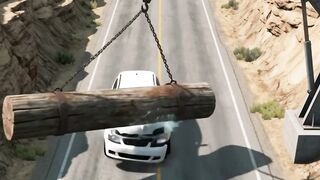 Ambulance Convoy vs Giant Log Hammer - BeamNG Destruction 🚑💥