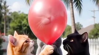 The Flying Balloon Cat Adventure 😂🎈