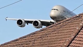 GIANT Flying EFFORTLESSLY low Over roofs.!😳 Etihad Airbus A380 🇦🇪✈️👑.