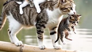Brave Cat Mom Saves Her Kittens From Danger!