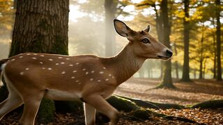 Graceful Spotted Deer Walking Through a Sunlit Autumn Forest – Wildlife Nature Video in 4K