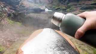 Camping and cooking steak nature