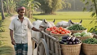 Farmers taking crops to the market in a bullock cart 🌾🐂 | Traditional rural life
