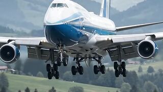 Majestic Boeing 747 Landing with Massive Tire Smoke Touchdown! ✈️💨
