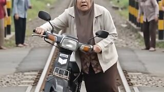 Crossing on a mother's motorbike