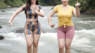Dancing together in the river