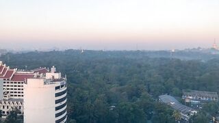 The smoke clears and the sun rises.