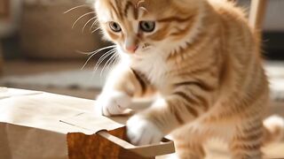 A mischievous kitten happily playing with a paper bag
