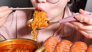 Salmon and spicy mokbang noodles