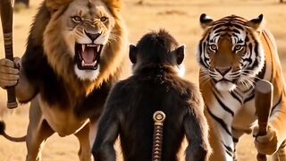 Monkey Pulls Out a Sword and Makes the Lion and Tiger Apologize 😂🐒🦁🐯