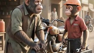 Monkey 🐒  Motorcycle  wheel Repari 🛞 AI Video