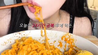 Mokbang spicy noodle soup
