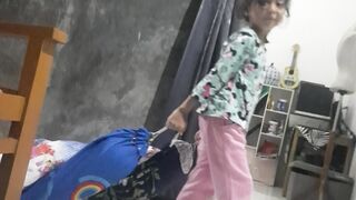 Sister playing pillow