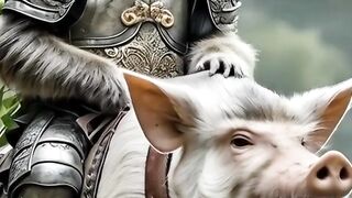 WARRIOR MONKEY RIDING A LARGE WILD BOAR PREPARING FOR BATTLE.