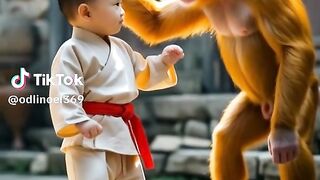 MASTER BABY SHAOLIN TEACHING KUNG FU MOVES TO HIS DISCIPLE GALO.
