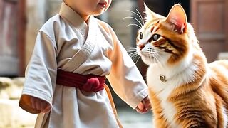 SHAOLIN BABY VIDEO 02 KUNG FU MASTER TEACHING THE YELLOW CAT DISCIPLE THE BLOWS