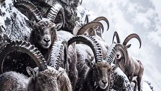 Surviving where winter rules. A herd of majestic markhors