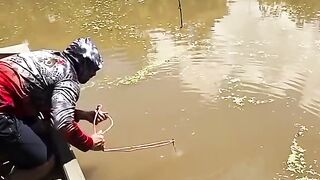 Fishing caught a lake monster.