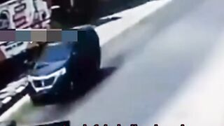 Truck turning → hit from behind by trailer. Speeding car from opposite direction — crash inevitable.