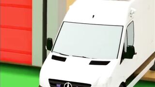 A white van is parked on a green field