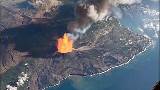 Volcanic eruption seen from a space station.