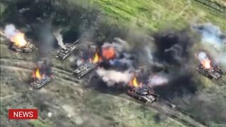Ukrainian troops destroy camouflaged Russian tanks in Luhansk Oblast