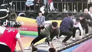 Many people exercise||Making video