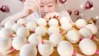 ASMR Popping Balloon Milk Pudding Mukbang | Satisfying Jelly Balls Eating Sounds