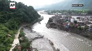 Aerial video shows the impact of deadly floods in Nepal