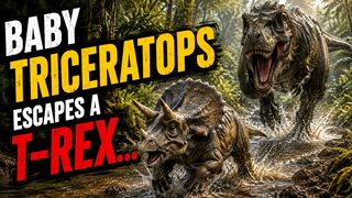 Baby Triceratops Escapes a T-Rex