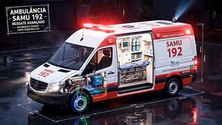 AMBULÂNCIA SAMU 192 NOTURNA — Resgate Avançado com Giroflex Vermelho | Infográfico 4K