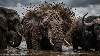Giant Swarm Saves Elephant from Cloud of Flies and GROSS Parasites