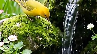 The melodious sound of birds on the banks of a clear river