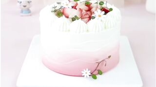Beautiful Pink & White Strawberry Cake Decorating | Elegant Buttercream Cake