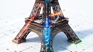 TORRE EIFFEL PARIS 1889 — Infográfico Técnico com Elevadores Subindo | Corte Isométrico 4K