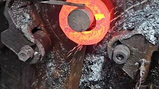 Molten Metal Forging Under a Powerful Press 🔥