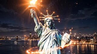 ESTÁTUA DA LIBERDADE NOVA YORK 1886 — Tocha Brilhando à Noite | Corte Técnico 4K