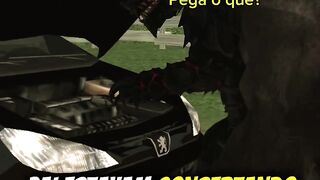 CJ Lobão estava consertando o carro mais o seu pai o carro é um Peugeot