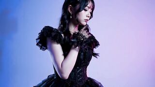 Gothic Coquette Dream — Elegant Black Tulle Dress | Neon Blue & Lavender Studio Flash Editorial 4K