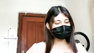 Masked Girl Casual Smartphone Moments