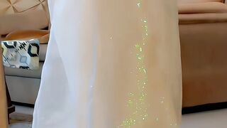 Beautiful White Dress with Stunning Green Sparkle Effect ✨💚