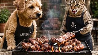 amigos pets fazendo um churrasco