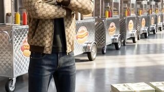 Skeleton selling hot dogs