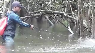 It’s terrifying to catch a snakehead fish while fishing in a crocodile's lair.