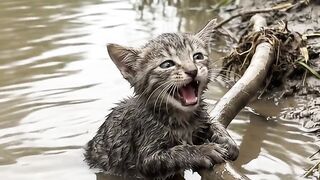A Kind Man Rescues a Kitten in Danger from the River!