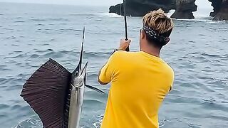Fishing on the beach caught a merlin