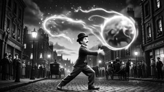 Charlie Chaplin playing with the globe
