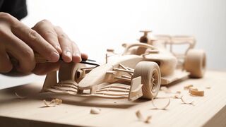 Craftsman carving wooden F1 miniature