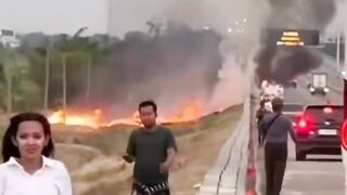 Fuel Tanker Catches Fire on Highway — Firefighters Respond